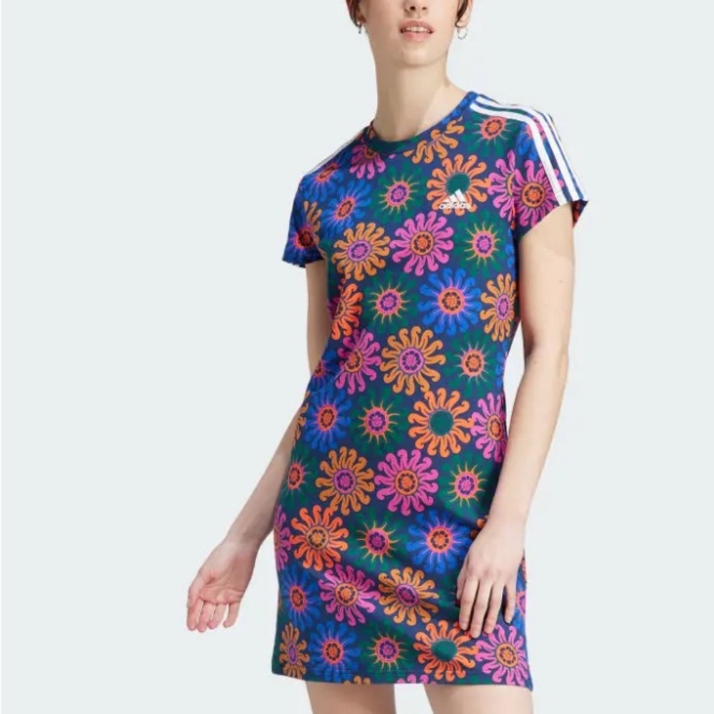 adidas Floral Mini Dress - Blue and Orange